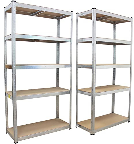 Baumarktplus 2er Set Schwerlastregal Traglast bis 875kg 180x90x40cm verzinkt Stärke 0,67mm 5 Böden Werkstattregal Regal Lagerregal Steckregal Kellerregal (2 Stück)
