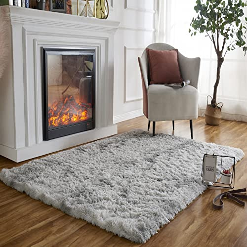 Obundi Anti-Rutsch Hellgrau Wohnzimmerteppich 120X160cm Teppich | Flauschig, Hochflor , Rutschfeste, Hochwertiger Schaumstoff, Jugendzimmer Mädchen, für Wohnzimmer, Schlafzimmer, Kinderzimmer