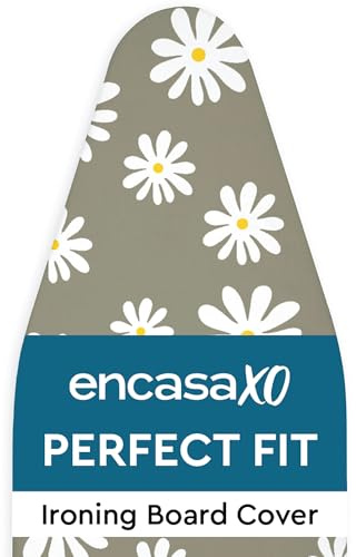 Encasa XO Ironing Board Cover and Pad 54x18 - Thick 3mm Felt Padding, Drawstring Tightening & Lock, Easy Fit, Scorch & Stain Resistant, Fits X-Large Ironing Board - Daisy Grey