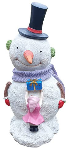 Fachhandel Plus Schneemann große Dekofigur mit Winterkind und Geschenk Weihnachtsfigur Garten