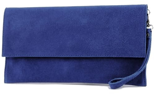 modamoda de T151 Damen Wildleder Rauleder Clutch Umhängetasche Abendtasche handmade in Italy, Farbe:Königsblau2021
