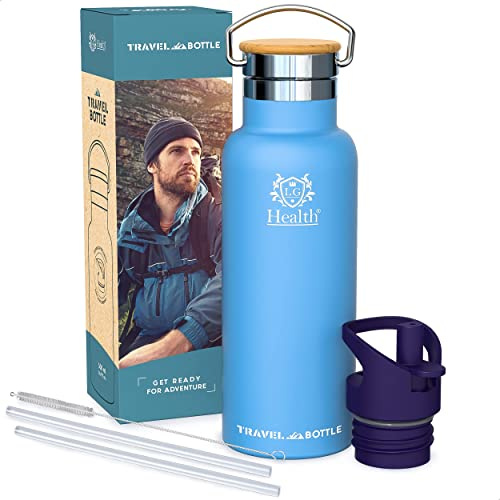 Borraccia Termica Acciaio Inox 500ml 24h Freddo 12h Caldo Doppia Parete Senza BPA, Antigoccia Funda Neoprene + 2 Tappi Cantimplora Sport, Viaggio, Ufficio, Outdoor