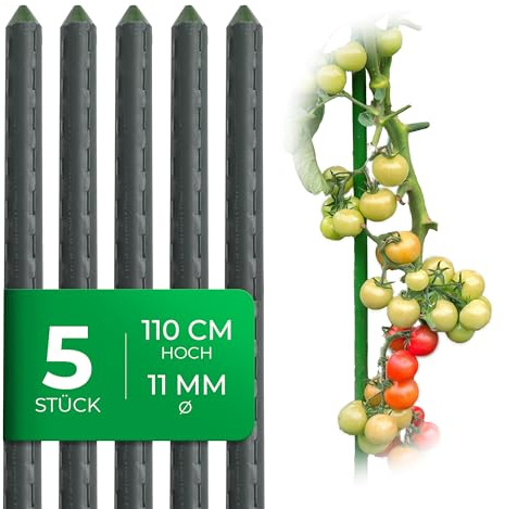Novatool 5 Stück Pflanzstäbe 110cm grün 11mm ? Metallrohr kunststoffummantelt Rankstäbe für Pflanzen Rankhilfe Gurken Tomatenstäbe für Kletterpflanzen Blumenhalter Rankstab Pflanzstab 110 cm