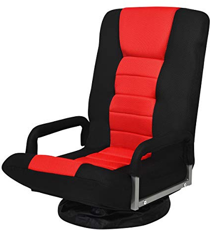 COSTWAY 360° drehbarer Bodenstuhl, Bodensessel mit 6-Fach Verstellbarer Rückenlehne, Bodensofa Meditationsstuhl bis 140kg belastbar, Lazy Sofa, Game Sessel gepolstert (Schwarz und rot)