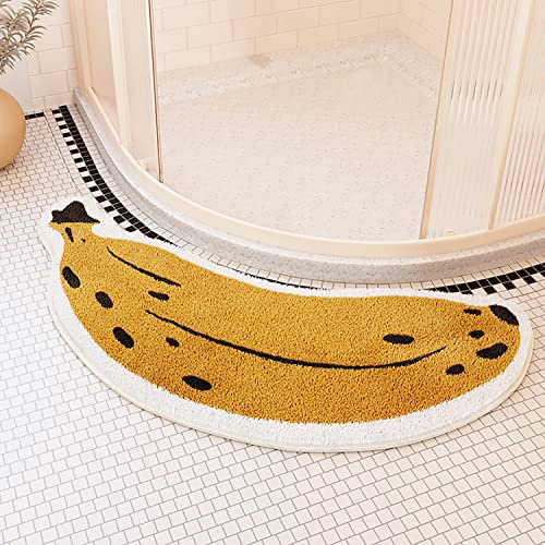 KAYBTNT Gebogene Badematte, U-Förmige Eckdusche Duschvorleger, Weiche Mikrofaser Halbrund Duschvorleger, Waschbar Badvorleger rutschfest Duschmatte Badteppich für Dusche, Badewanne,Banana