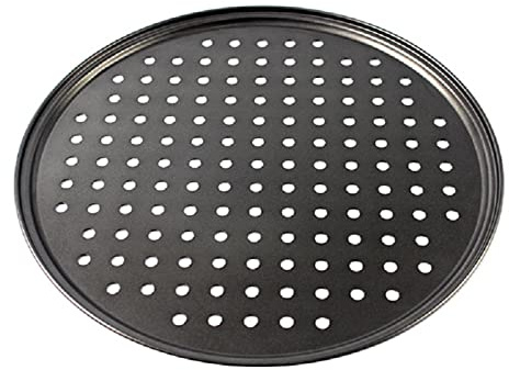 Aggert Bandeja para hornear metal antiadherente acero al carbono pizza crujiente bandejas bandeja para hornear con agujeros placa profunda redonda molde para hornear 1 unids 28cm