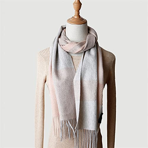 EXENXA Schal Kaschmirschal Frauen Damen Plaid Gestreifter Kaschmirschal Weich Warm Stola Hals Dicker Warm Herbst Winter Kaschmirschal (Farbe: Grau, Größe: 180-30 cm) (Grau 180)