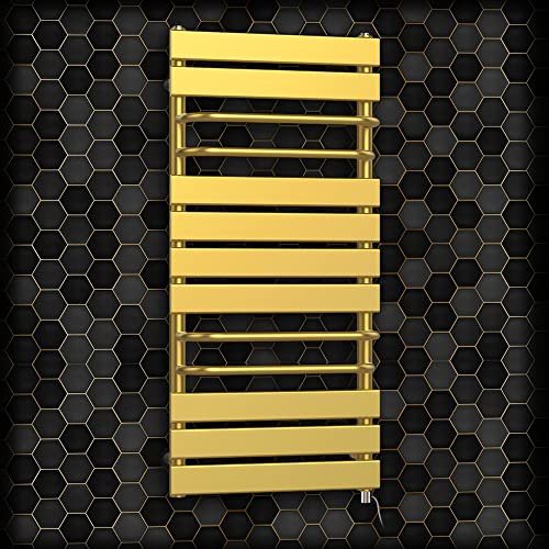 Myhomeware 500 x 1000mm Shiny Gold Electric Heated Towel Rail Radiator Designer Bathroom Radiator Towel Holder Thermostatic (Standard Manual Electric Element)