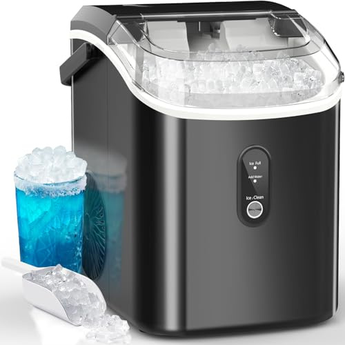 Kndko Nugget - Máquina de hielo para encimera, máquina de hielo triturada portátil, máquina de hielo autolimpiante con operación de un solo clic, hielo masticable suave en 6 minutos, 35 libras/24