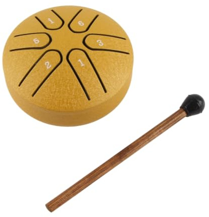 Tragbare Mini Trommel Steel Tongue Drum Mini Handpan Drum mit Drumstick 6-Noten-Schlaginstrument für Anfänger und Erfahrene Musiker Gleichermaßen (Gold)