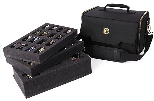 ENHANCE Miniature Figure Satchel - Compact Storage & Carrying Case for DnD Miniatures with Strap, 3 Foam Trays (2 Pre-Cut and 1 Pick & Pluck Tray) - Fits 20mm to 25mm Figures (Small - Standard Base)