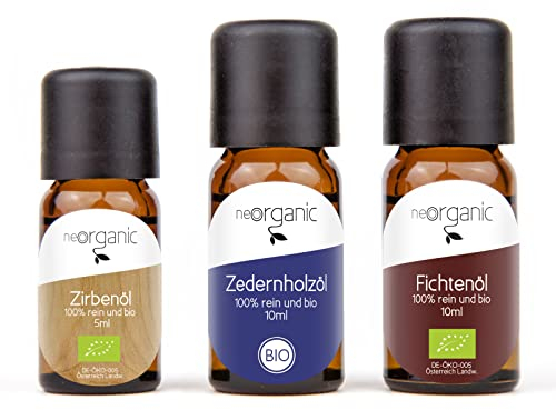 NeoOrganic® Lieblingsdüfte: Wald - Bio Aromaset Ätherische Öle - Zedernöl, Fichtenöl und Zirbenöl - 3 x 10ml