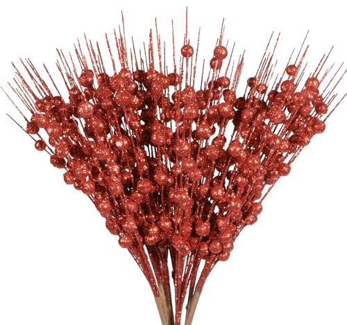 12 Stück Weihnachten Künstliche Glitzer Rot Beeren Stiele Künstliche Zweige Weihnacht Glitzernde Beerenstiele Gefälschte Weihnachtspick Weihnachtsbaum DIY Basteln Hochzeit 12pcs multi-colored branches