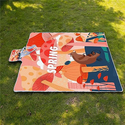 Picknickdecke 180x200cm,XXL Picknickdecke mit Wasserdichter Unterseite,Outdoor Stranddecke Sandfrei,mit Tragegriff Faltbare Picnic Blanket für Camping,Strand,Park,Familie,Konzerte Rote Pilztiere