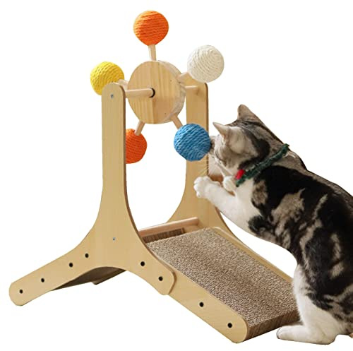 Pratvider Katzen-Kratzbrett-Spielzeug | Katzenkratzspielzeug mit Natursisal und Katzenkratzzeug mit Ball,Laufrad ohne Papierschrott Interaktives Massivholz-Kratzer-Spielzeug für Haustiere