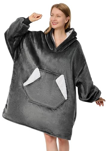 Ramees Wearable Blanket Hoodie, Oversized Sherpa Fleece Sweatshirt Blanket with Sleeves and Pockets