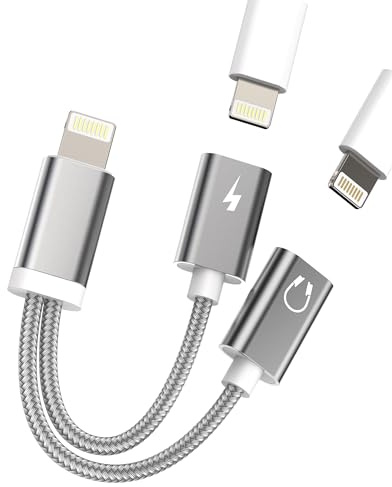 Dual Lightning Jack Splitter for Apple MFI Certified (2 in 1) for iPhone Headphone Adapter Charge Aux Dongle Cable Charging Earphone Audio Connector for 14 13 12 11 Pro Max X 7 8 Plus for iPad Charger