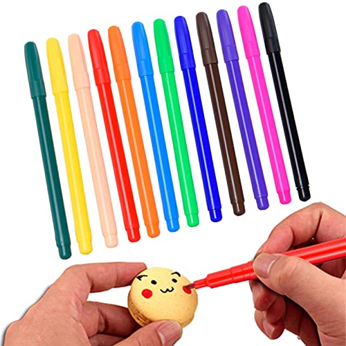 Edible pens, 12 Food Coloring Pens Edible Markers, Edible Pigment Brush, Fine and Thick Tip Food Grade Gourmet Writers, Edible Food pens Sets, Food Coloring Markers for Fondant, Cakes