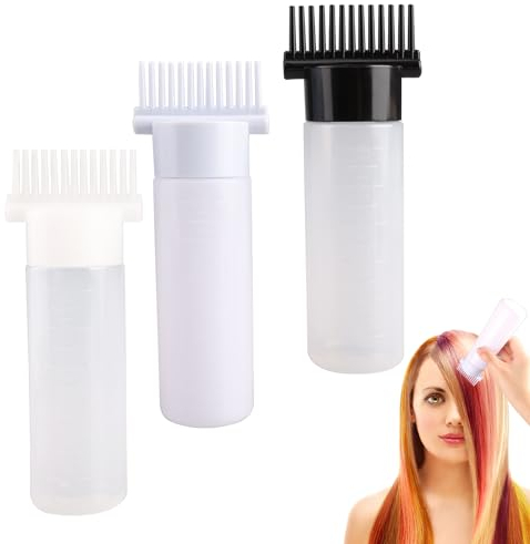 FINEASY 3 Pcs Hair Dye Brush Bottle, 180ML Root Comb Applicator Bottle Hair Dyeing Bottle Brush Hair Coloring Dye Applicator Scalp Treament for Salon DIY Shampoo