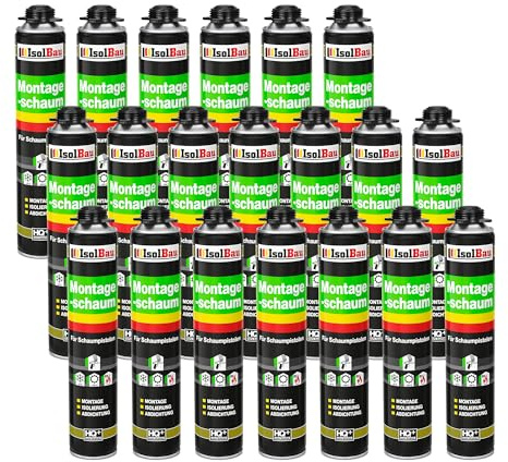 Isolbau - Bauschaum Montageschaum 20 x 750 ml PU-Schaum 1K Pistolenschaum Zargenschaum - Isolierung Abdichtung für Innen und Außen