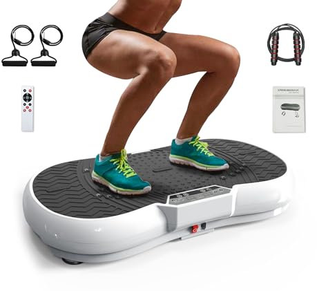 Dskeuzeew Vibration Plate Exercise Machine - Vibration Machine with Bluetooth Speakers, Rope Skipping 99 Levels Massage Vibration Fitness Trainer for Home Fitness & Weight Loss Women/Men, White