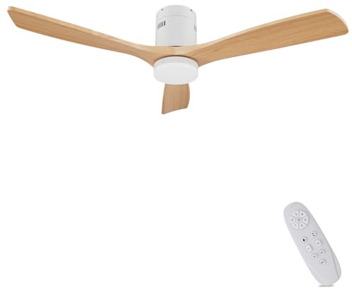 AUTODAY Ventilador de techo 132 cm de madera clara con iluminación LED