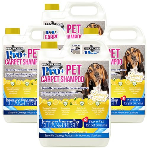 Pro-Kleen Pro+ Carpet Shampoo and Upholstery Cleaning Solution – Removes Pet Deposits & Odours - 4 in 1 Concentrate – Suitable for all Machines 4 x 5L (Lemon Fresh)