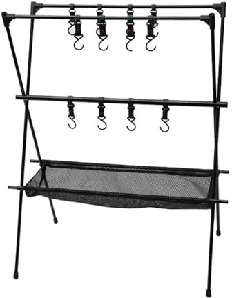 Cookware Hanging Rack, Aluminum Alloy Foldable Portable Campsite Storage Rackwith 6 Hooks Camping Triangle Hanging Rack BBQ Grill Campfire Camping Stand for Outdoor Cooking Small Light Tools Hanging