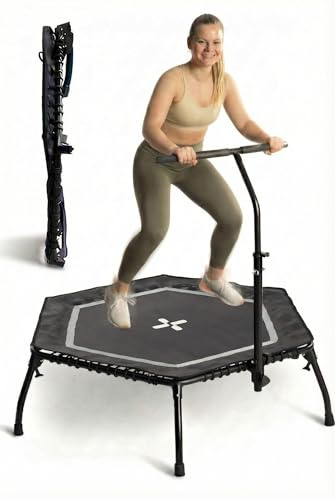 SportPlus Fitness Trampolin Indoor Erwachsene Klappbar | Mini Trampolin mit Haltegriff | Rebounder für Jumping Fitness | Minitrampolin bis 130 kg | Klein und Platzsparend