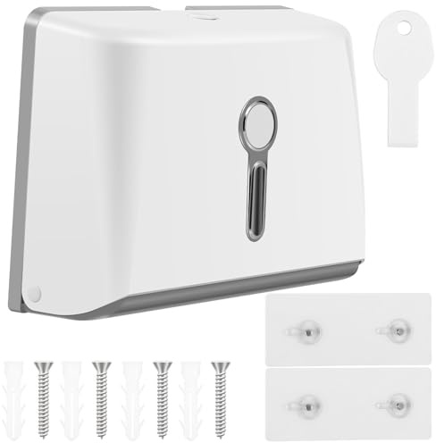 Paper Towel Dispenser Wall Mount, Hand Paper Towel Dispenser Self-Adhesive/Drilling Install, Multifold Trifold Z Fold C Fold Commercial Hand Towel Dispenser with Lock for Bathroom Resturant Kitchen