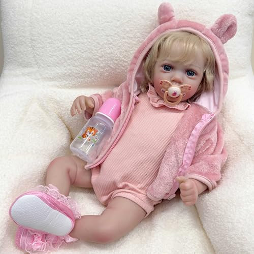 YIHANGG 24Zoll Reborn Baby Puppe 60cm Kleinkind Neugeborene Puppe Lebensecht 3D Haut Kunstpuppe mit Blondem Haar Prinzessin Mädchen Geburtstag Weihnachten Geschenk