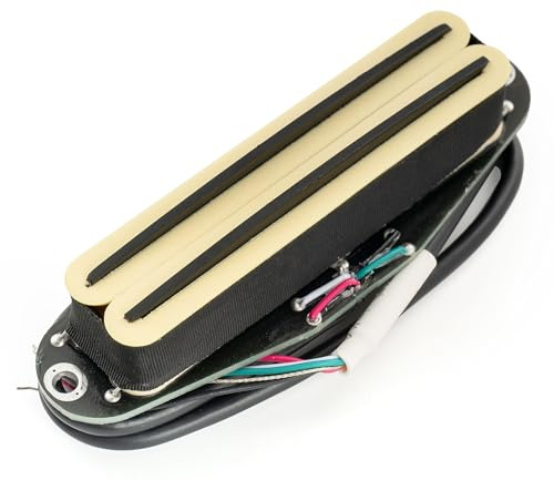 Musiclily Pro ST-DPLC Keramik Rail Blade Humbucker Tonabnehmer im Single Coil Format Pickup 6,2K für Strat Style E-Gitarre, Creme Korpus Schwarzer Rail