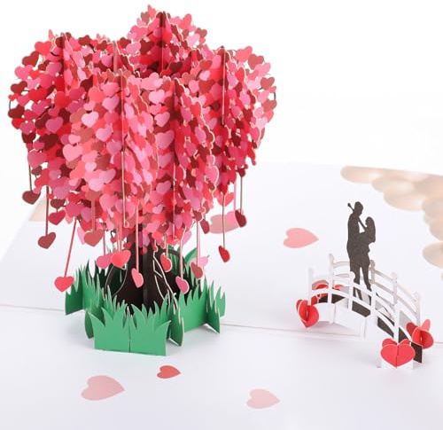 Qianyu Geburtstagskarte Liebe Pop-Up Jubiläumskarte 3D-Hochzeitskarten Glückwunschkarten mit Herz Baum Romantischer Liebesbrief Valentinstags Grußkarten für Ehemann Ehefrau Lebensgefährten