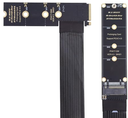 xiwai NGFF M-Key NVME SSD-Verlängerungskarte mit PCI-E 4.0 Flexibles Express-Verlängerungskabel, 30 cm, rechtwinkliger Typ, 90-Grad-Riser-Adapter für Mainboard SSD 2230/2242/2260/2280