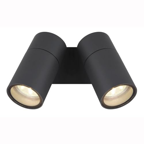 Wandlampe Wandleuchte Aluminium Gartenleuchte Wandstrahler Wandspot 2 flammig verstellbar, Aluminium anthrazit, 2x GU10 Fassungen, BxH 15x11,8 cm