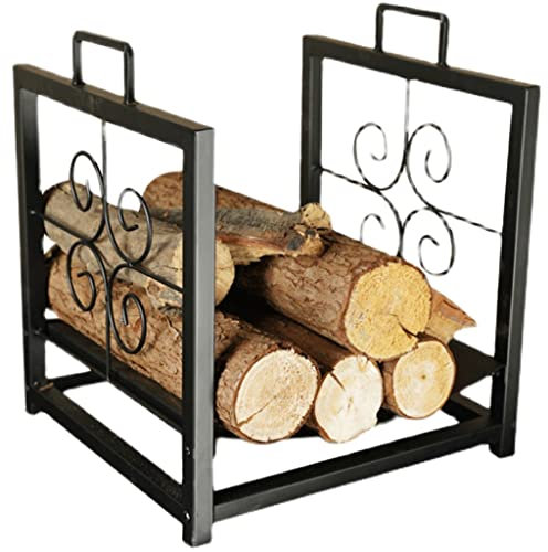 Portalegna da ardere in ferro battuto per uso esterno ed interno, con mensola divisoria decorativa