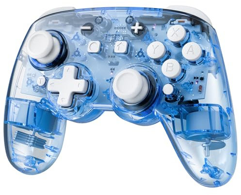 Manette Switch 2 Sans Fil Compatible avec Nintendo Switch 2/OLED/Lite, RGB Switch Manette Pro Sans Fil, Switch Pro Controller avec 7 Couleurs de LED/Hall Effect/Palette/Fonction Double Turbo, Bleu