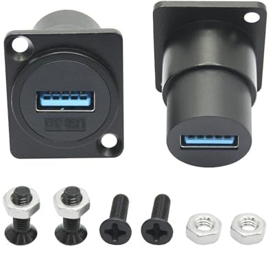 Riertostng 2Pcs USB 3.0 Panel Mount Connector Socket, D-Type USB 3.0 Through Data Female to Female Coupler with Install Screw, USB High Speed Data Extension Adapter