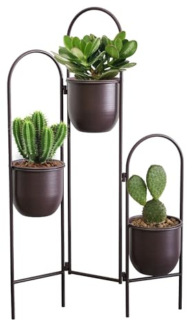 TRIROCKS Metall-Pflanzenständer für den Innenbereich, 88 cm hoher Pflanzkübelständer, 3-stufiger Eck-Pflanzenständer, Pflanzenausstellungsständer, Pflanzenregal für Garten, Balkon (Braun)