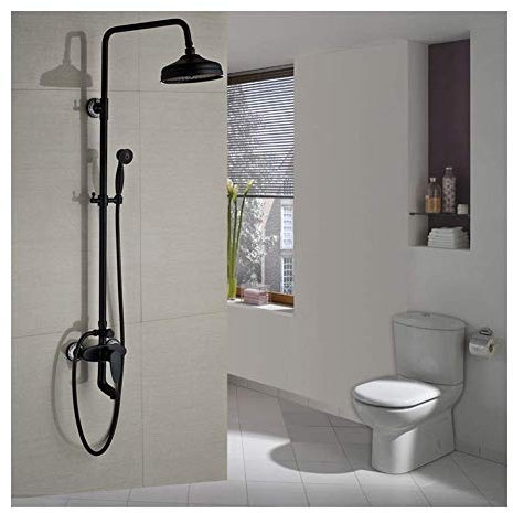 WACEH Shower Handgehaltenes Wandmontage-Badezimmer-Set aus geölter Bronze mit runder Regenfall-Dampfdusche und Sprühdusche Shower Head