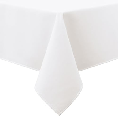 smiry Leinenoptik Tischdecke Flanellrücken Eckig 140x300 cm, Weiß | Abwaschbar, Lotuseffekt, Leinenoptik, Wasserabweisend