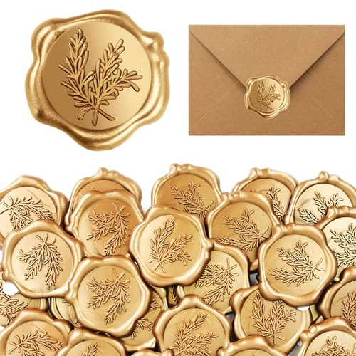 50 Stück Goldene Wachssiegel Selbstklebend,Goldene Wachssiegel,Siegel Aufkleber,Siegelaufkleber,Wachssiegel Aufkleber Vintage,für Einladungen,Umschläge,Geburtstage und Partys(Rosmarinmuster) | Siegel Aufkleber,Siegelaufkleber,Wachssiegel Aufkleber Vintage,für Einladungen,Umschläge,Geburtstage(Rosmarinmuster)