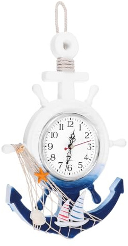 MAGICLULU Wanduhr Maritime, Vintage Maritime Dekoration für Ostsee Fans | Dekorative Ankern Deko Wanduhr mit Segelboot Motiv, Mautisches Steuerrad Deko Wandtattoo Ersatz, für Wohnzimmer & Baddeko