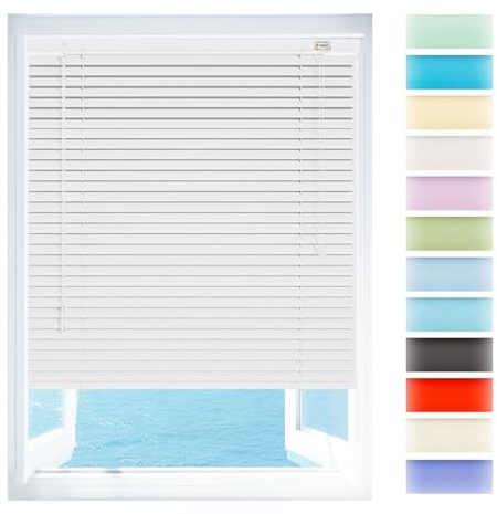 Veneziane da Interno Senza Forare Tende Veneziana in Alluminio Lamelle 2.5cm, su Misura 25 45 50 70 90 120 165cm, Orizzontali Oscurante Isolamento Termico Tapparelle per Finestre per Ufficio Casa(Whit