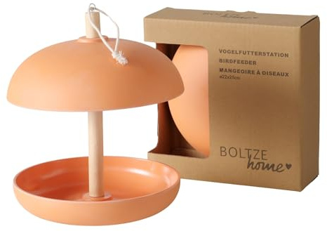 BOLTZE Vogelfutterstation Giardino (Farbe Orange/Natur, aus Bambus, LxBxH: 21 x 21 x 29 cm, Ø 21 cm, Füllmenge, 200 ml, Rund, mit Hängevorrichtung, Futterspender) 2055413