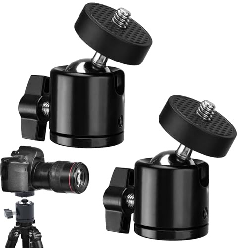 2 mini rótulas, con adaptador de zapata de flash de 1/4, trípode de cabeza esférica de 360°, placa de cambio de rosca de 1/4 pulgadas para trípode, monopié, DSLR, cámara de vídeo