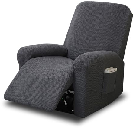 CAAGGMM Fodera per Poltrona Relax, 4 Pezzi All Inclusive Copridivano per Sedia a Sdraio con Tasche, Copripoltrona per Poltrona Singola, Fodera da Massaggio a Casa, per Sedie Relax(Grigio Scuro)