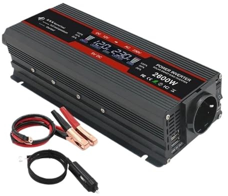 Convertisseur Tension Onduleur Sinusoïdal Modifié 1500 W/2000 W/2600 W Écran LCD 12 V CC vers 220 V CA Transformateur Solaire pour Voiture 2 Ports USB Prise UE(12V 220V 1500W)