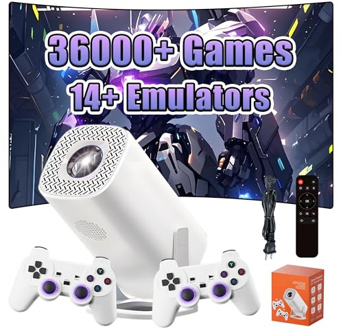 S40 Pro Mini proyector,36000+ Juegos,14 emuladores,proyectores para Juegos con WiFi 2.4G+5G&Bluetooth,proyector portátil Inteligente con 2 mandos inalámbricos,Android 11 para Cine en casa&Exteriores