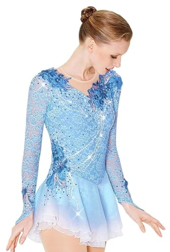 Langärmliges Eiskunstlaufkleid For Damen, Stretch-Eislaufkleider For Mädchen For Wettkämpfe Und Auftritte